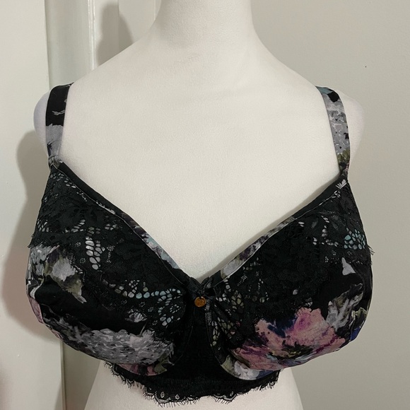Cacique Other - NWOT CACIQUE Unlined Balconette Underwire Bra Black Floral Eyelash Lace 44G